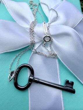 🗝️Retired Tiffany & Co. Titanium Key Charm Pendant Necklace, 21 inch🗝️